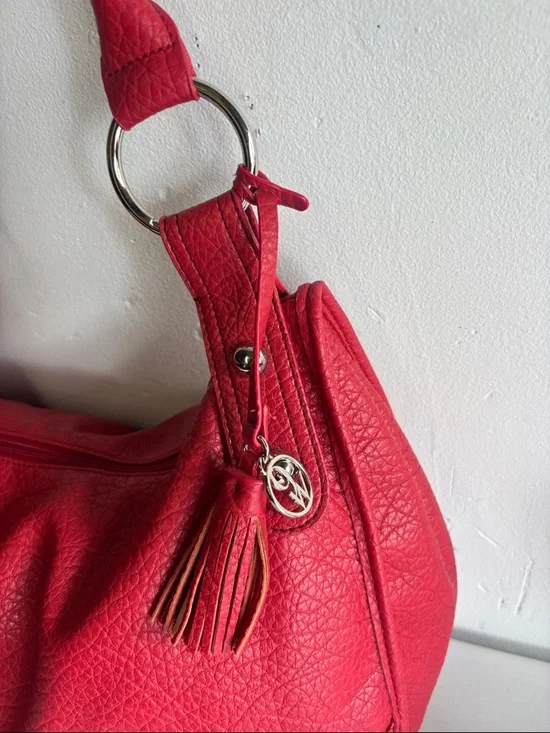 Nine West Red Textured Vegan Leather Hobo Bag - Picture 4 of 11